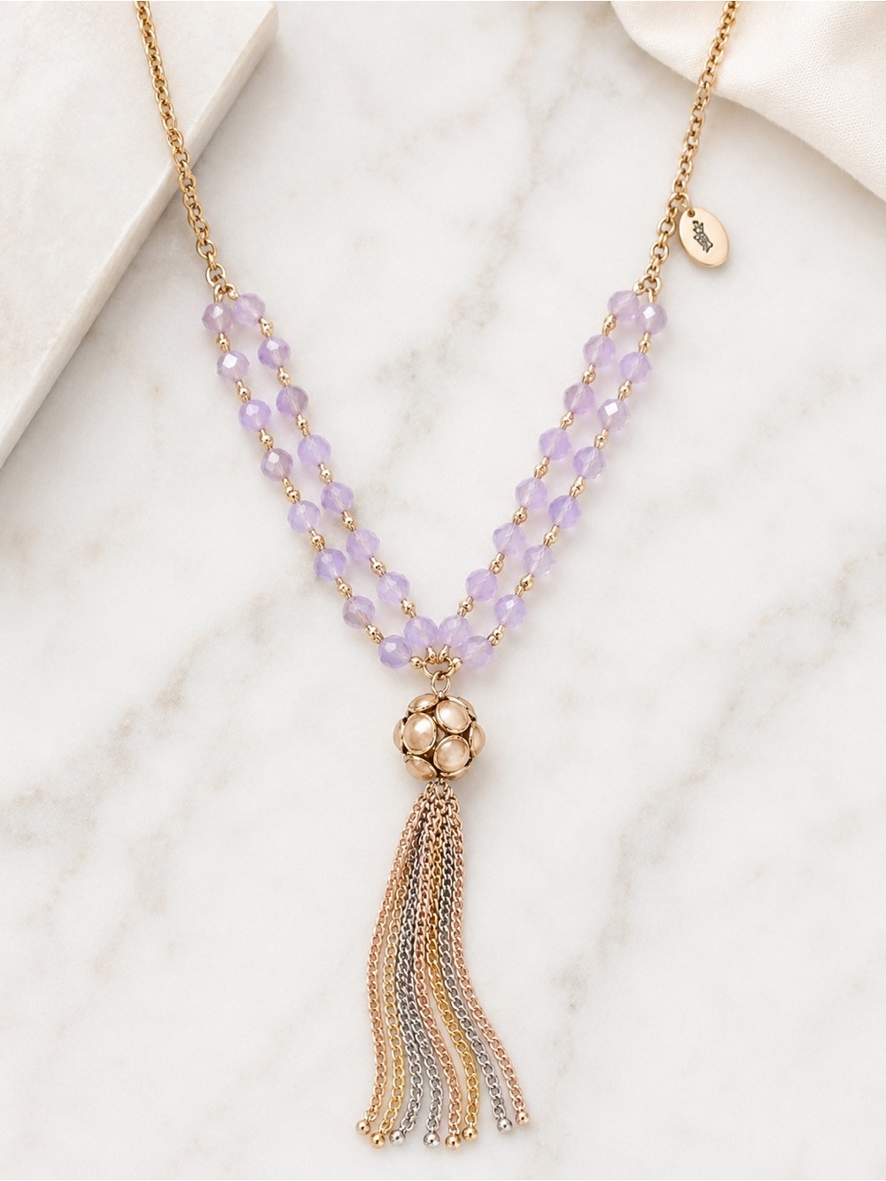 Juicy Couture Purple Beaded Y Necklace Fringe Tassel Long 30” NWT